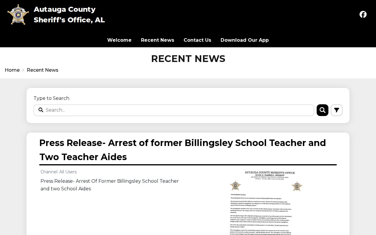 Autauga County Sheriff recent news source for selected arrest context