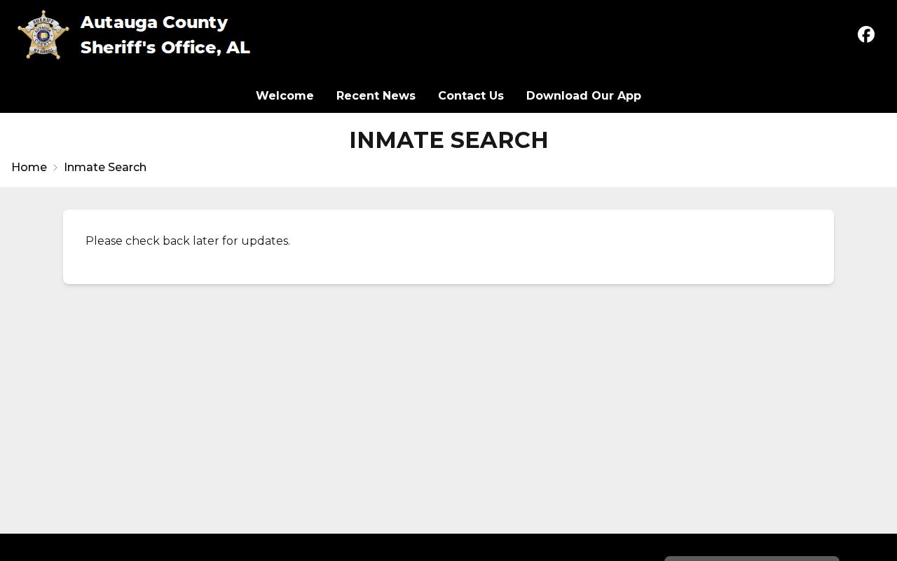 Autauga County official jail roster placeholder for booking records