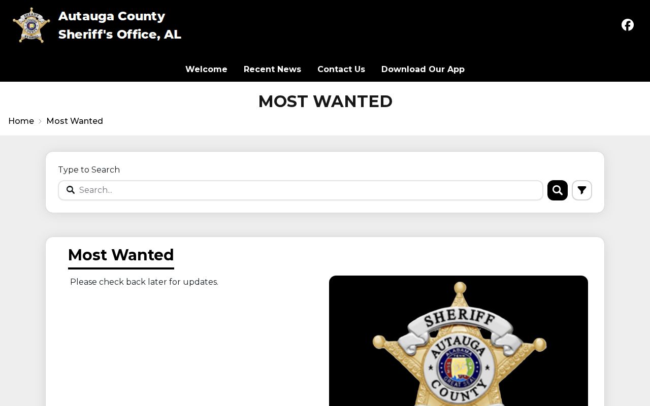 Autauga County wanted fugitives official empty list