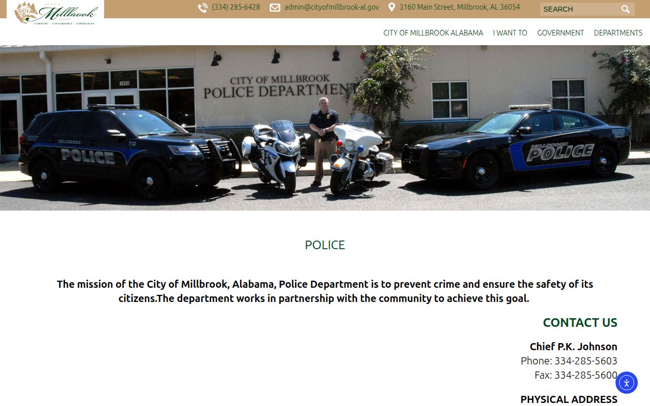 Millbrook Police Department arrest record contact page for the Autauga and Elmore county city