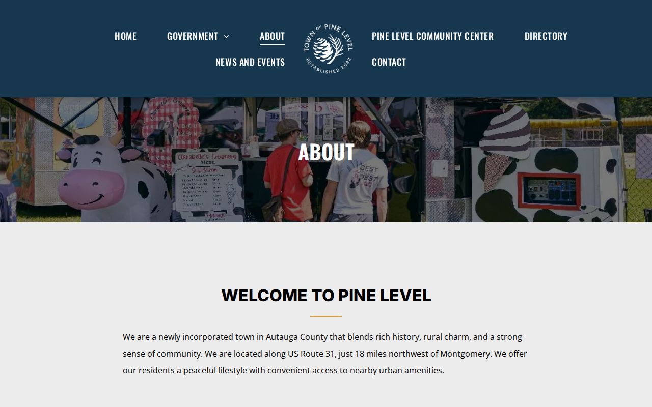 Pine Level official town page stating Autauga County sheriff law enforcement and arrest record route